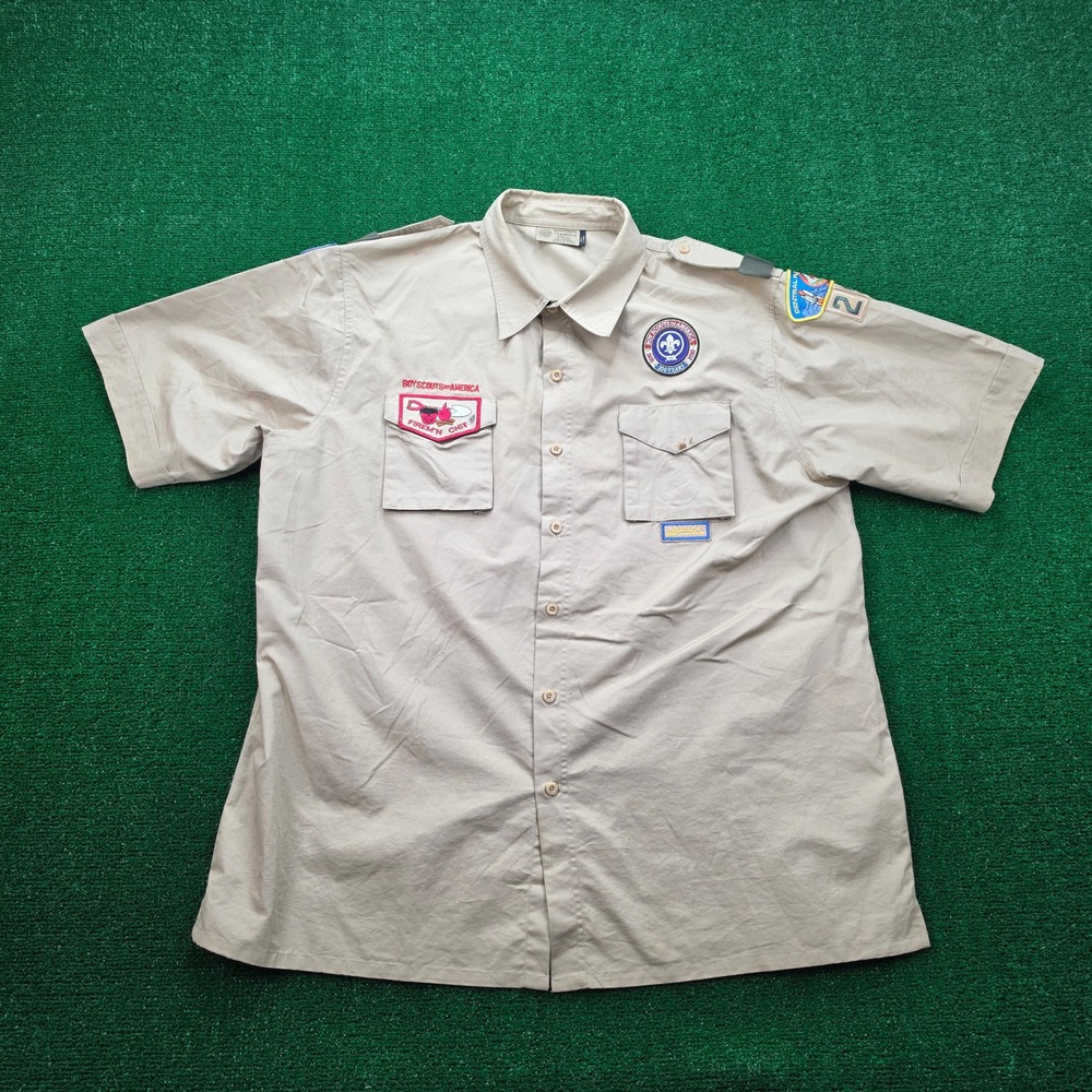 Boy Scouts of America Shirt Mens XL Beige Central Florida Council Camping Hiking